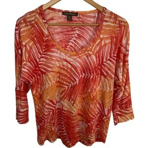 Womens TOMMY BAHAMA Top Pink/Orange leaf‎ 100% linen knit 3/4 sleeves-S